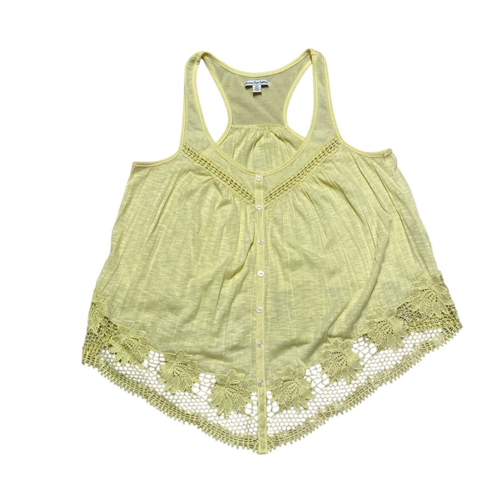 American Eagle Tank Top Women’s M Yellow Floral Crochet Sleeveless Blouse Casual